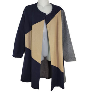 Ann Taylor Cardigan Womens Size Large Longline Colorblock Lagenlook Open Front